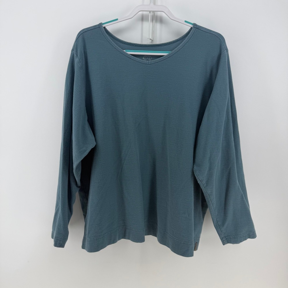Columbia Long Sleeve Top Womens 3X Blue V-Neck Ribbed Cotton Gorpcore Activewear
